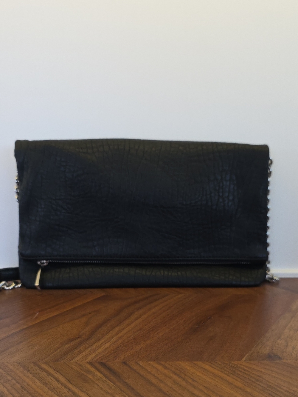 Express Black Fold-Over Leather Shpulder Bag